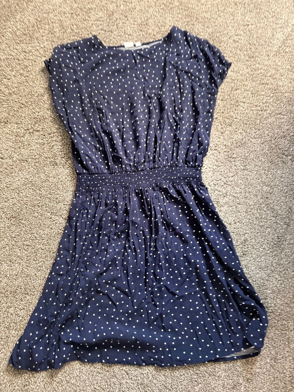 GAP Navy Blue Polka Dot Smocked Waist Dress